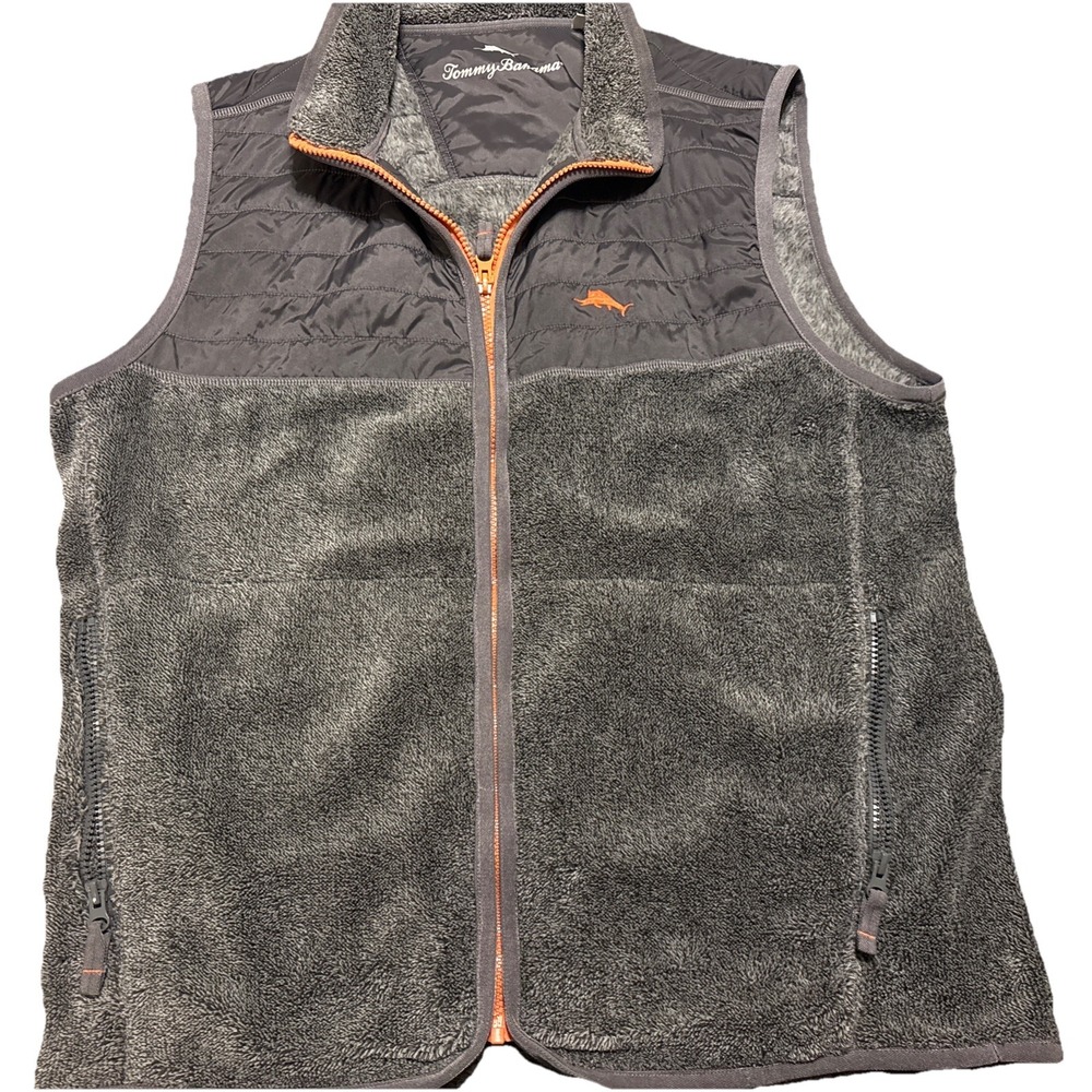 Tommy Bahama Cascade Cozy Sweater Golf Vest Mens M Gray Fleece Full Zip Pockets